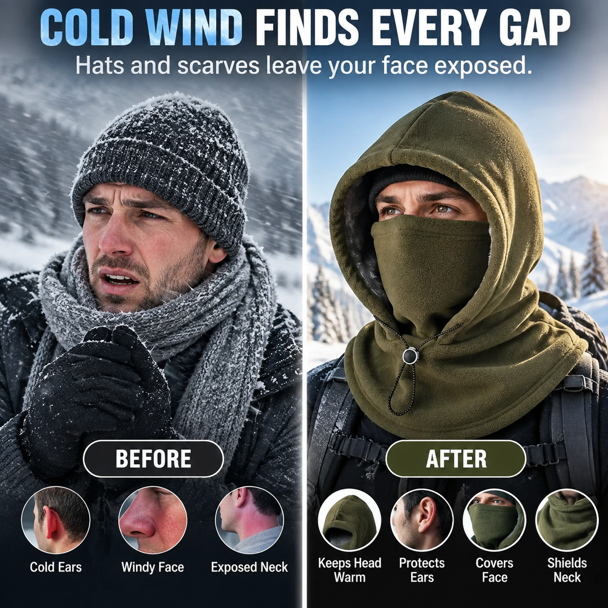 ❄️ 3-in-1 Winter Thermal Balaclava – Windproof Face Mask, Neck Warmer & Hat