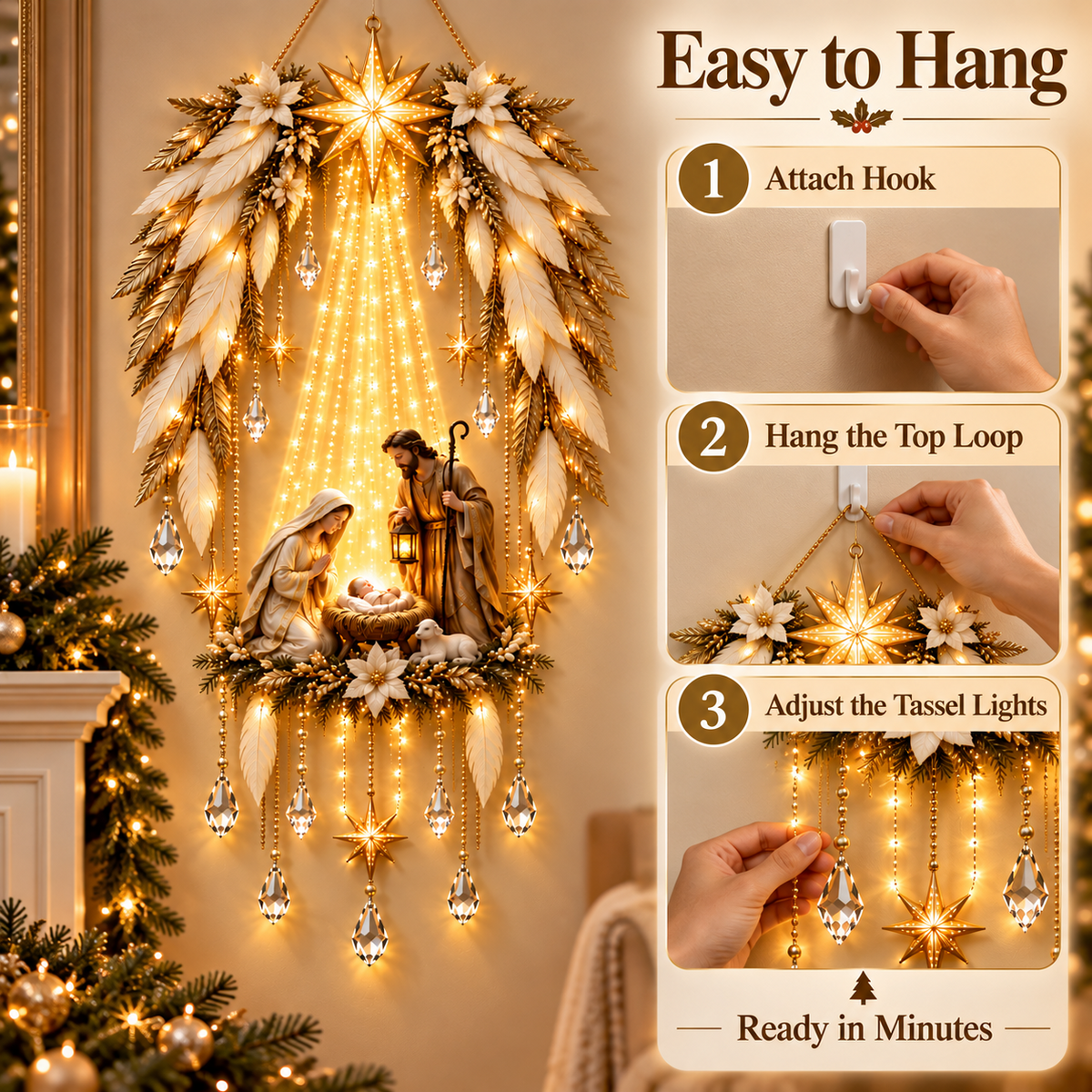 🔥Buy 2 Get 20% OFF🔥👼 Heavenly Angel Wings Nativity Light✨ – Lighted Christmas Wall Decor  ✈️