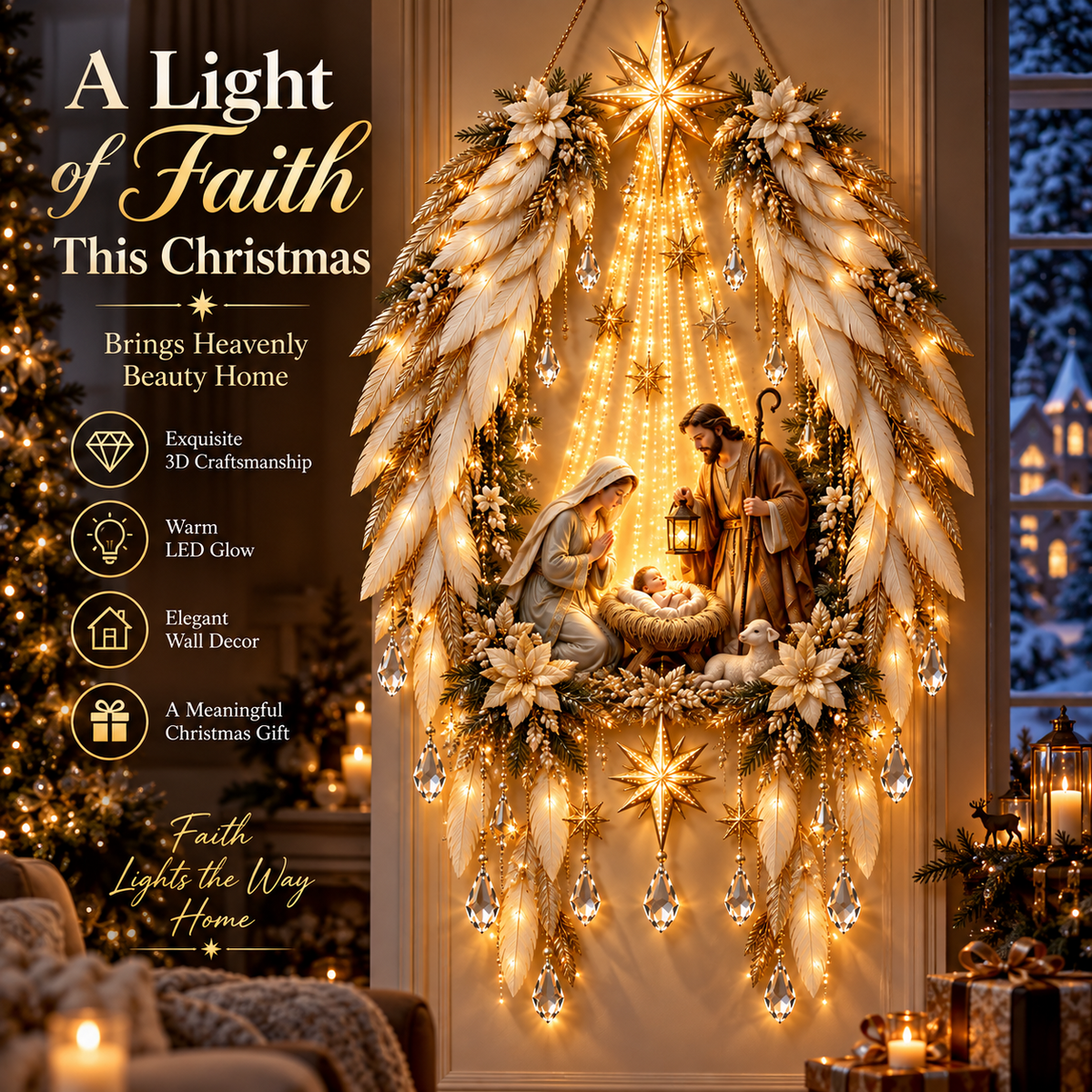 🔥Buy 2 Get 20% OFF🔥👼 Heavenly Angel Wings Nativity Light✨ – Lighted Christmas Wall Decor  ✈️