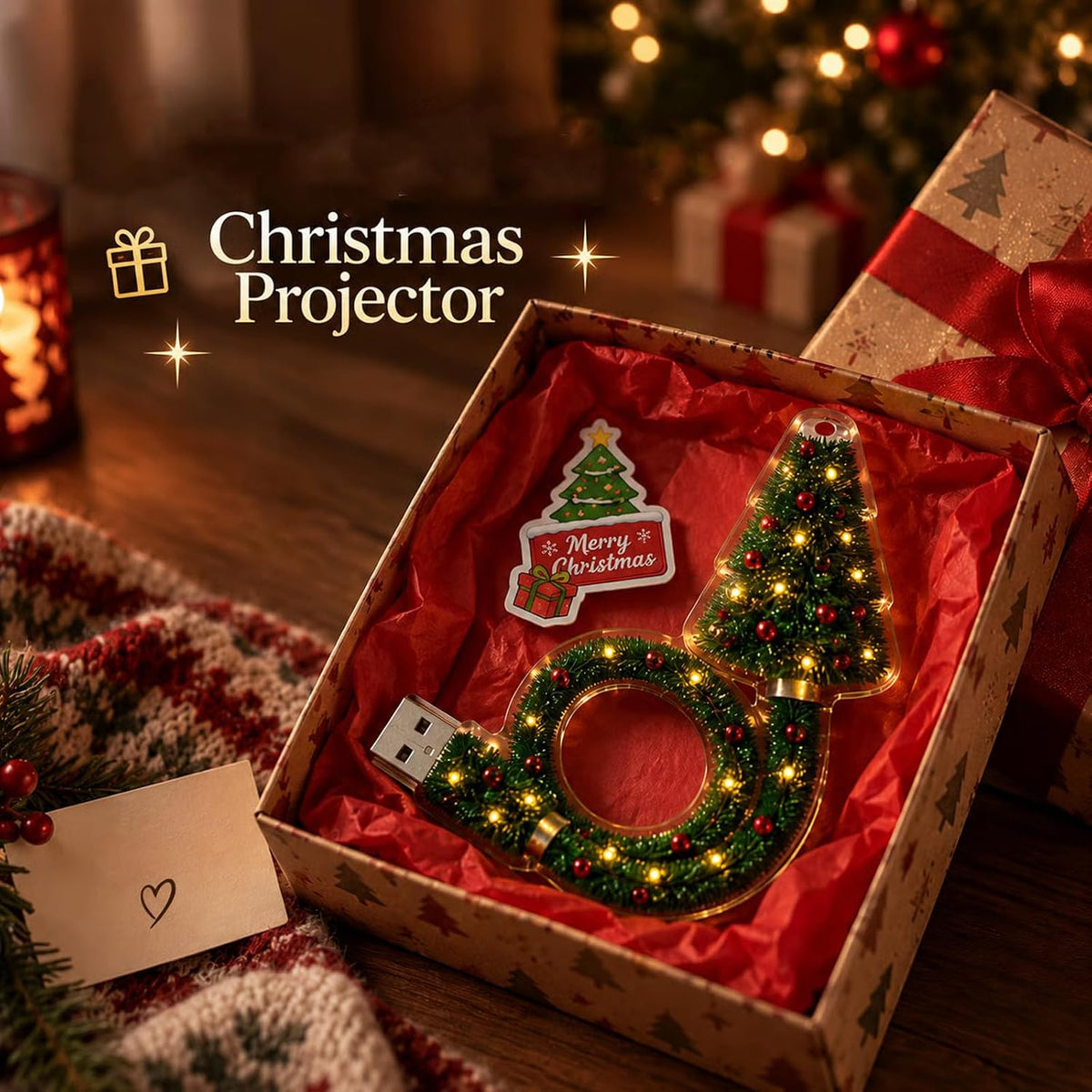 🎅🎅Christmas Projector Light🎅, 🎁USB Mini Christmas Tree with 6+ Holiday Projection Designs🎁