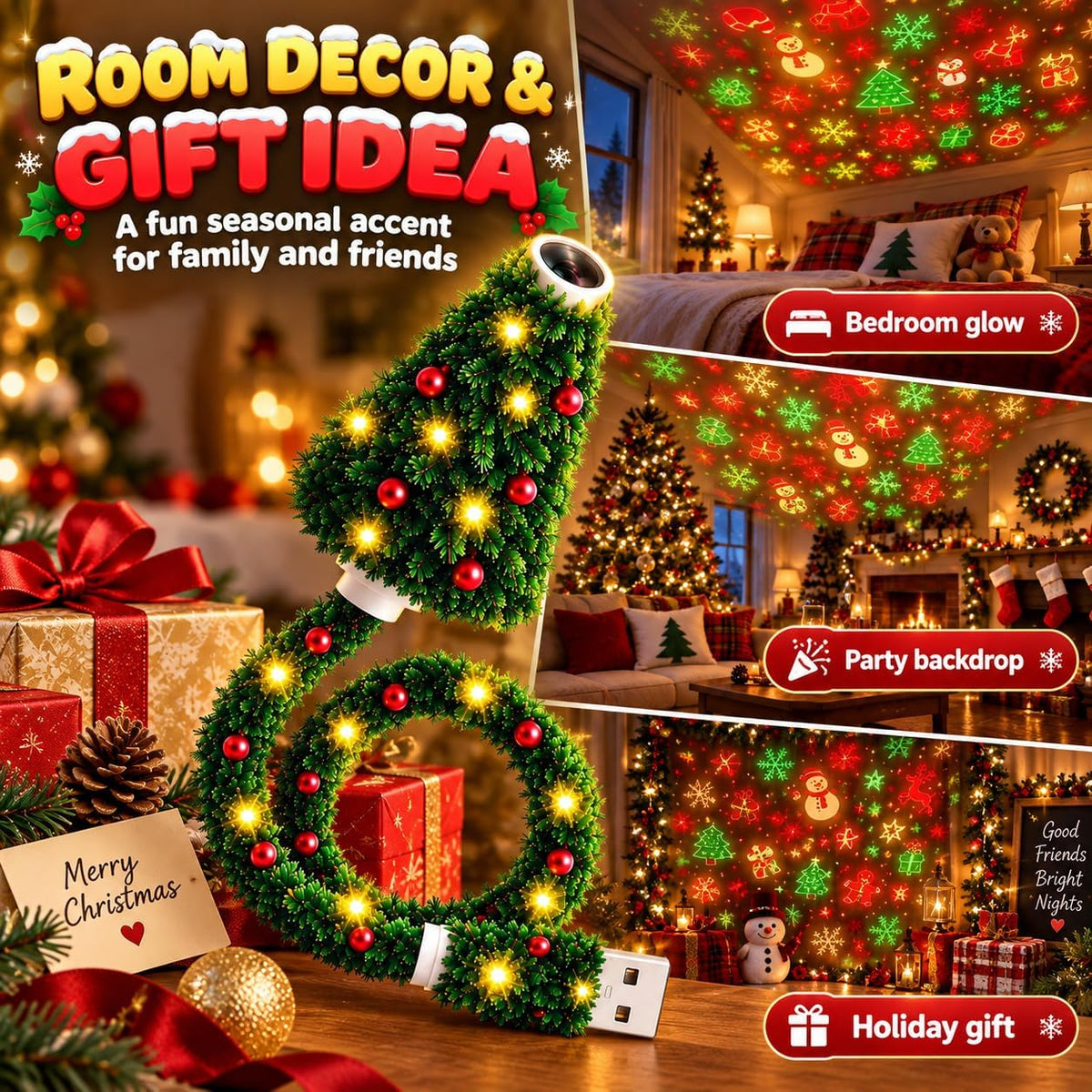 🎄 Plug-In Christmas Tree Projection Night Light – Instant Holiday Room Decor