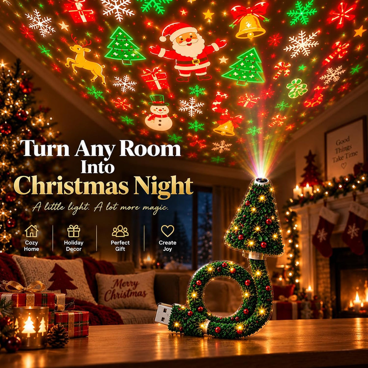 🎅🎅Christmas Projector Light🎅, 🎁USB Mini Christmas Tree with 6+ Holiday Projection Designs🎁