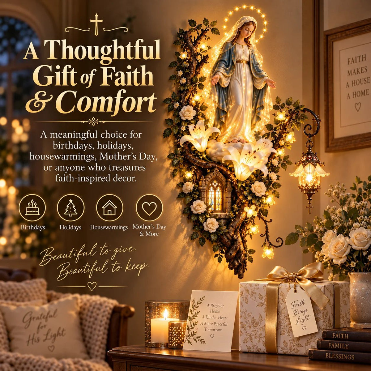 🏡HOT SALE🔥🙏 Blessed Mother Lighted Wall Décor | Virgin Mary 3D Religious Wall Art with Warm Ambient Glow